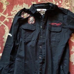Ed Hardy Black Shirt with Embroidered Designs